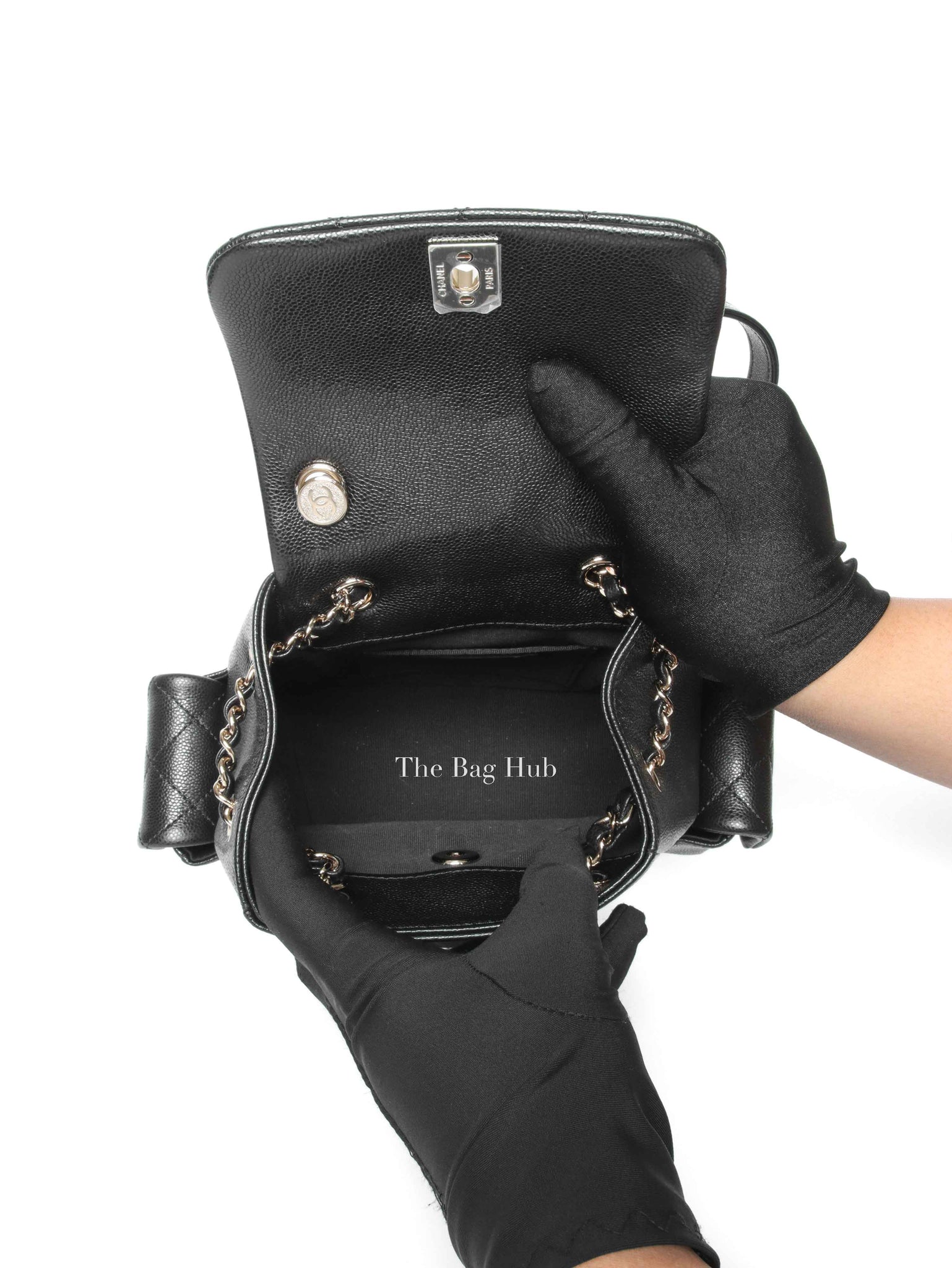 Chanel Black Shiny Caviar Quilted Small Cargo Duma Backpack