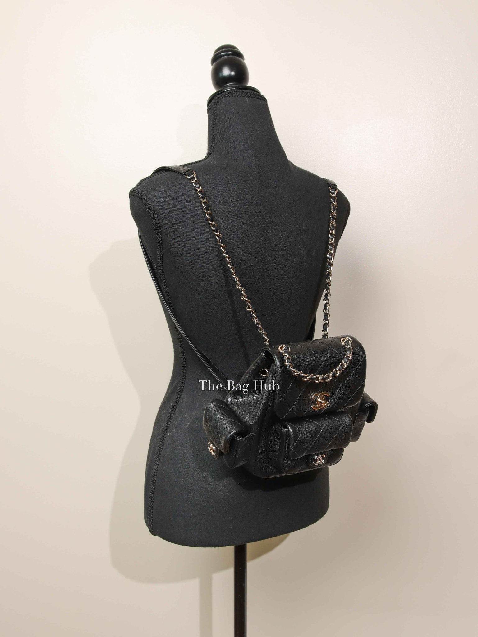 Chanel Black Shiny Caviar Quilted Small Cargo Duma Backpack