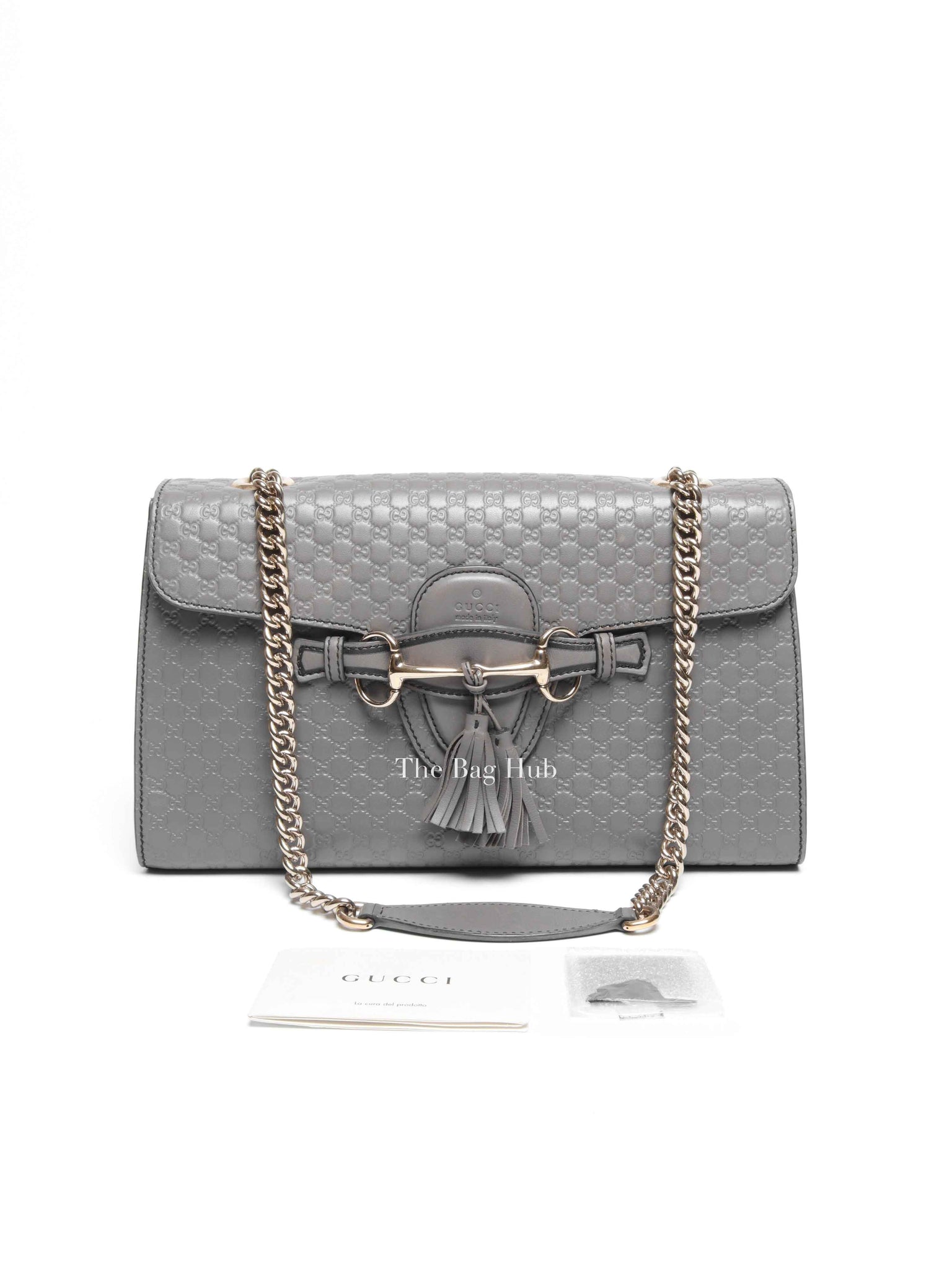 Gucci Dark Grey Calfskin Microguccisima Medium Emily Chain Shoulder Bag