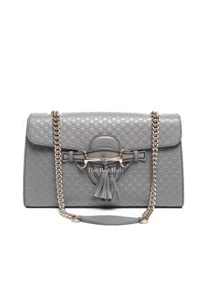 Gucci Dark Grey Calfskin Microguccisima Medium Emily Chain Shoulder Bag