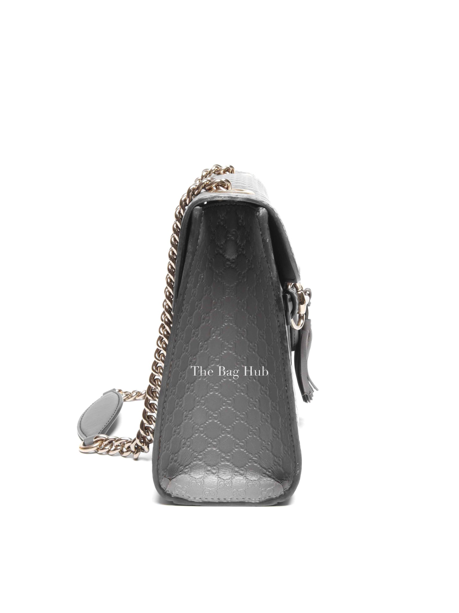 Gucci Dark Grey Calfskin Microguccisima Medium Emily Chain Shoulder Bag