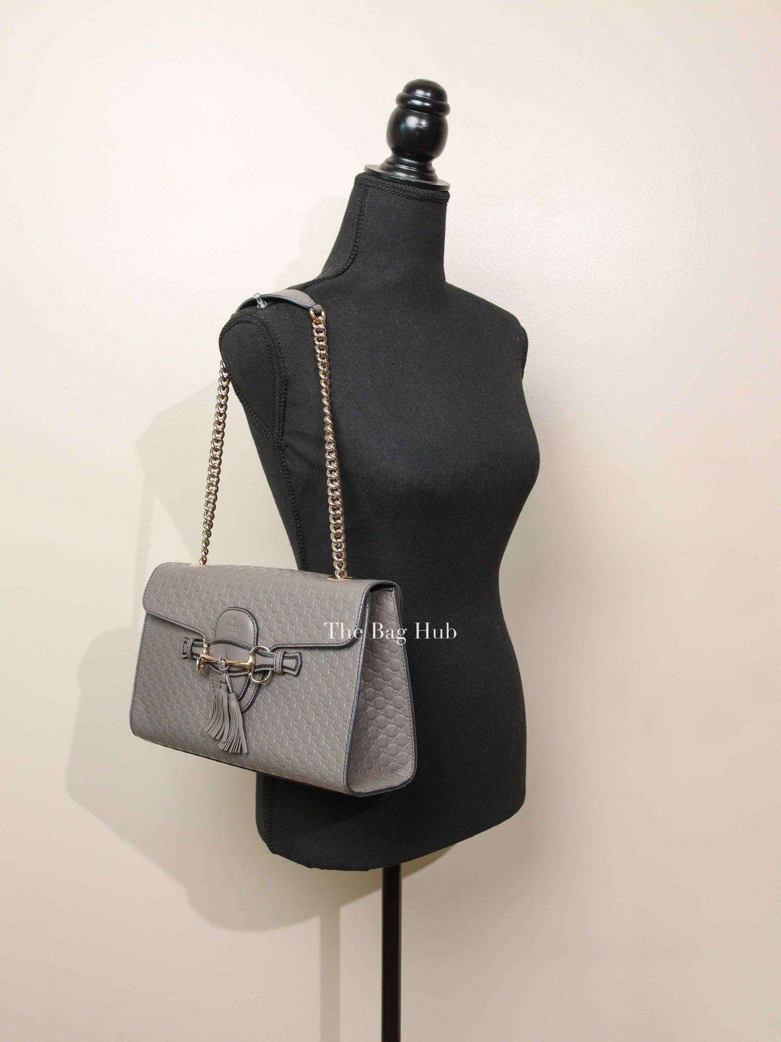 Gucci Dark Grey Calfskin Microguccisima Medium Emily Chain Shoulder Bag