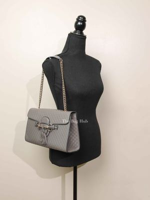 Gucci Dark Grey Calfskin Microguccisima Medium Emily Chain Shoulder Bag