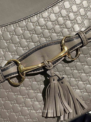 Gucci Dark Grey Calfskin Microguccisima Medium Emily Chain Shoulder Bag