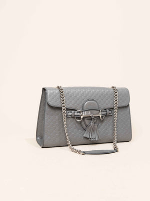 Gucci Dark Grey Calfskin Microguccisima Medium Emily Chain Shoulder Bag