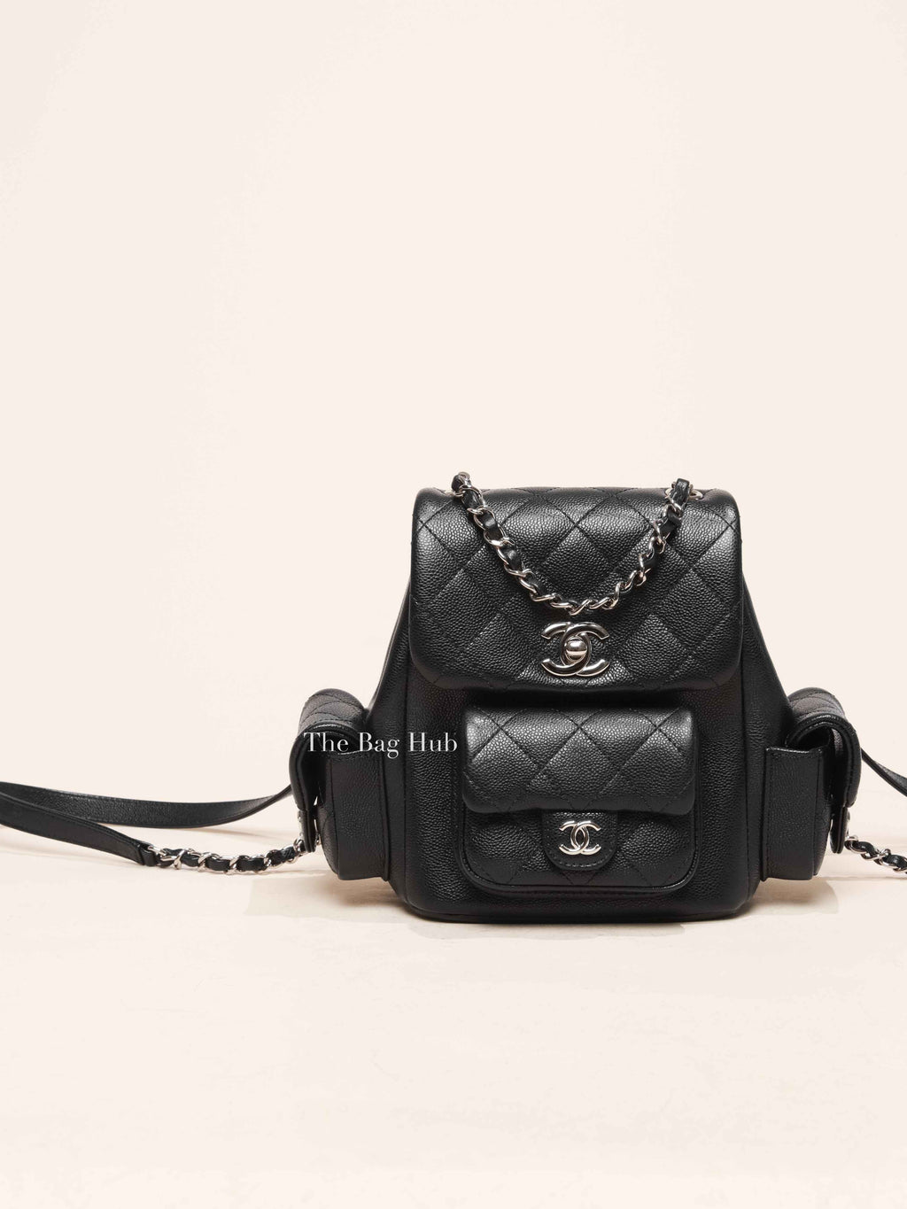 Chanel Black Shiny Caviar Quilted Small Cargo Duma Backpack