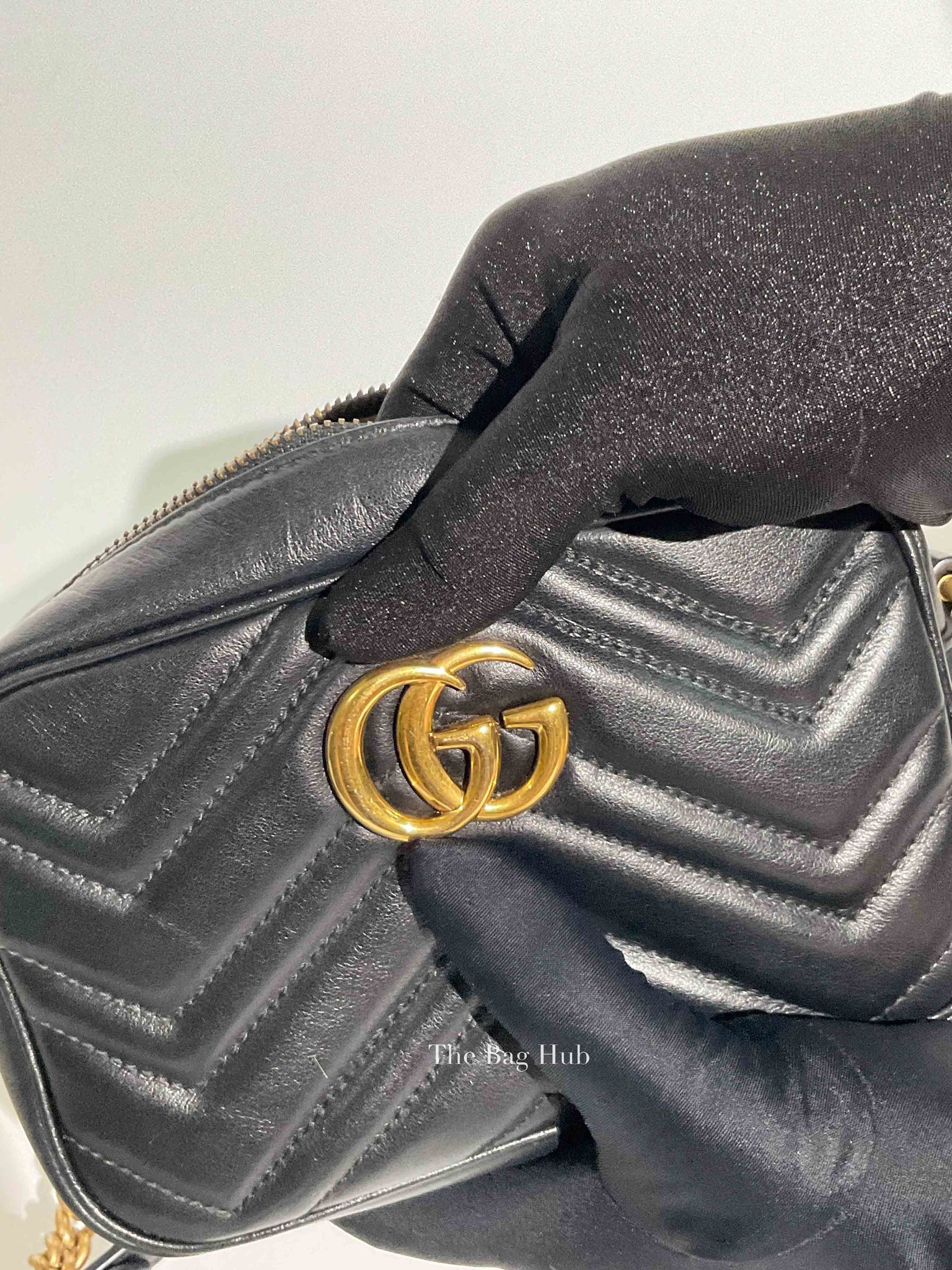 Gucci Black Leather GG Marmont Mini Camera Bag