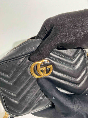 Gucci Black Leather GG Marmont Mini Camera Bag