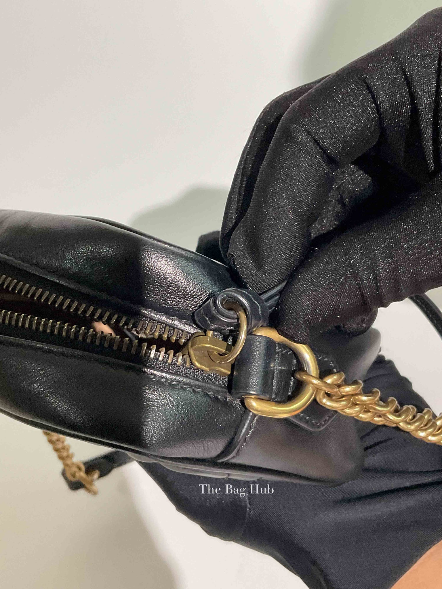 Gucci Black Leather GG Marmont Mini Camera Bag