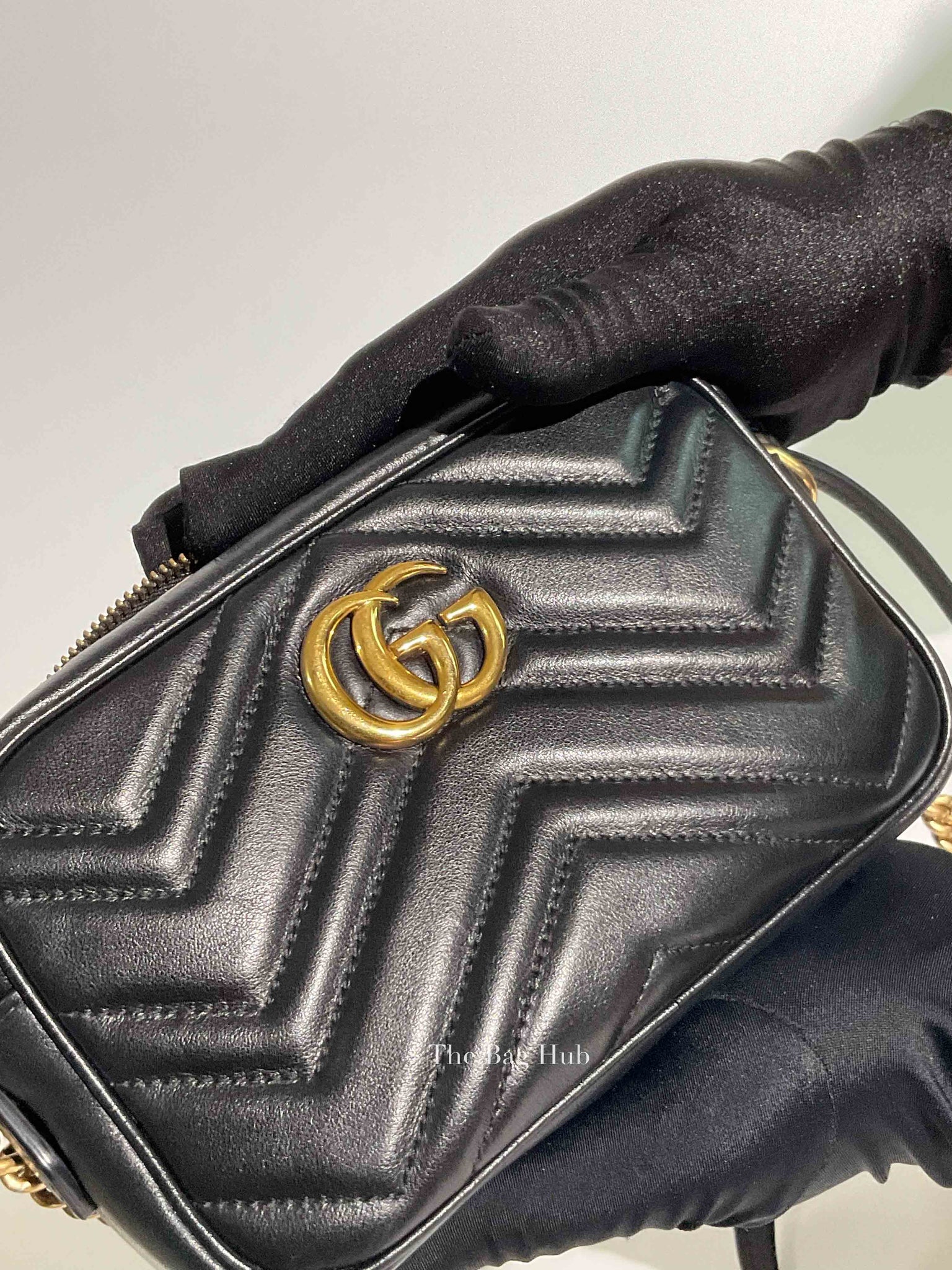 Gucci Black Leather GG Marmont Mini Camera Bag