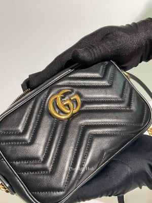 Gucci Black Leather GG Marmont Mini Camera Bag