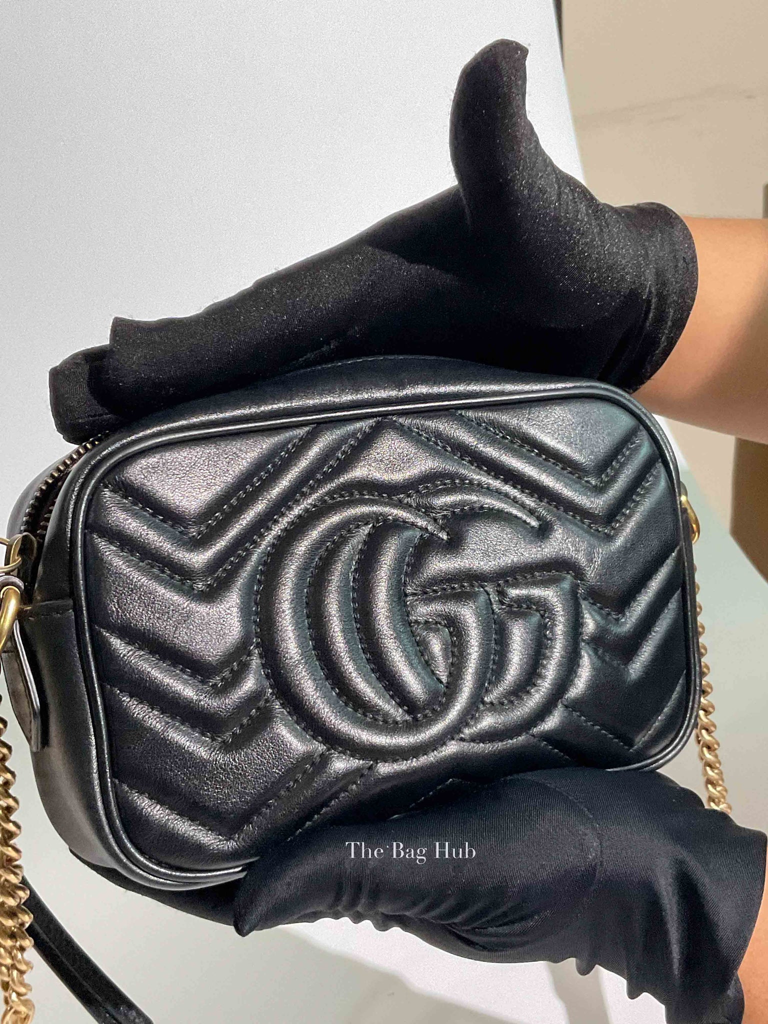Gucci Black Leather GG Marmont Mini Camera Bag