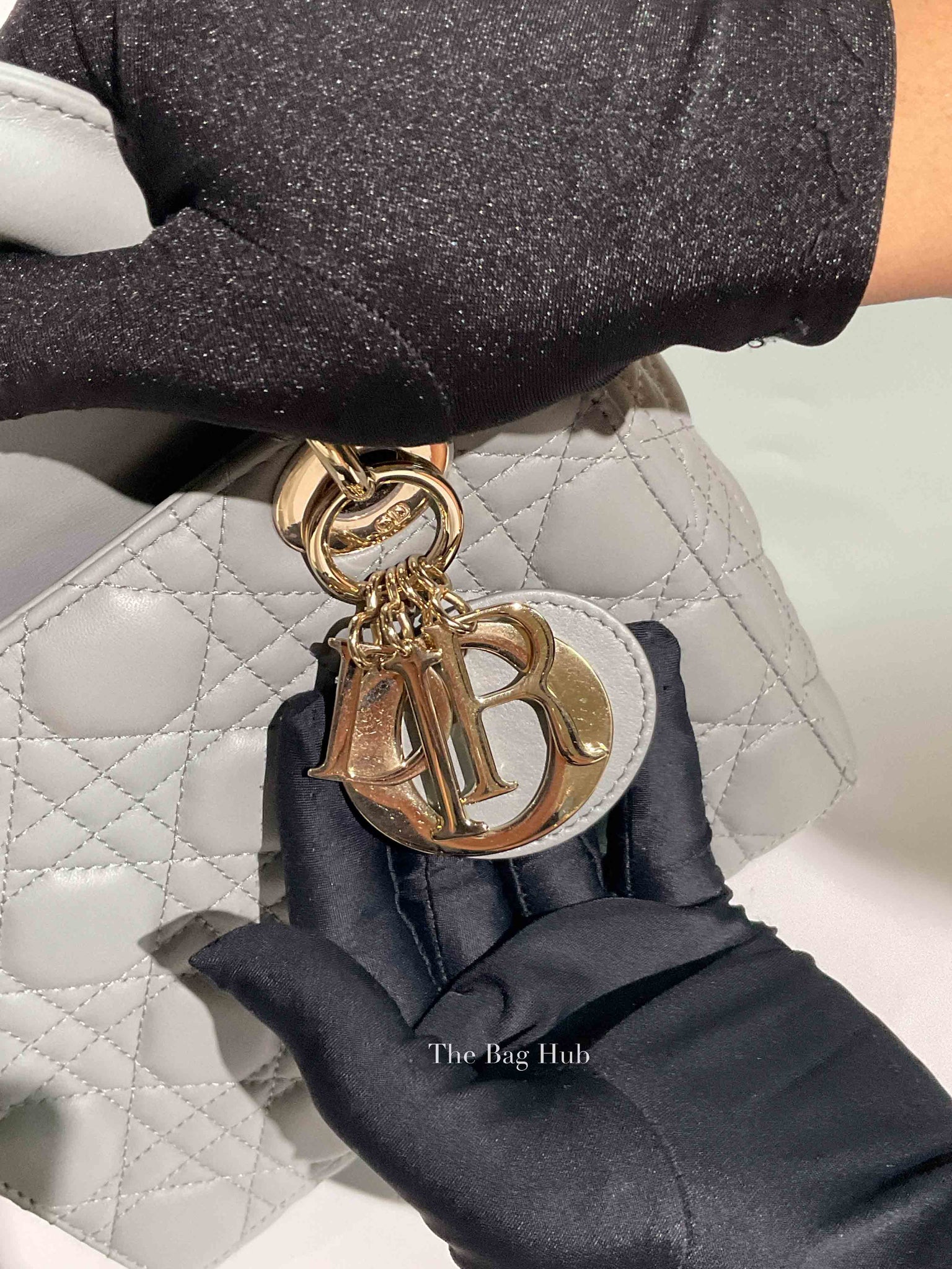 Christian Dior Stone Gray Cannage Lambskin My ABCDior Lady Dior Small Bag