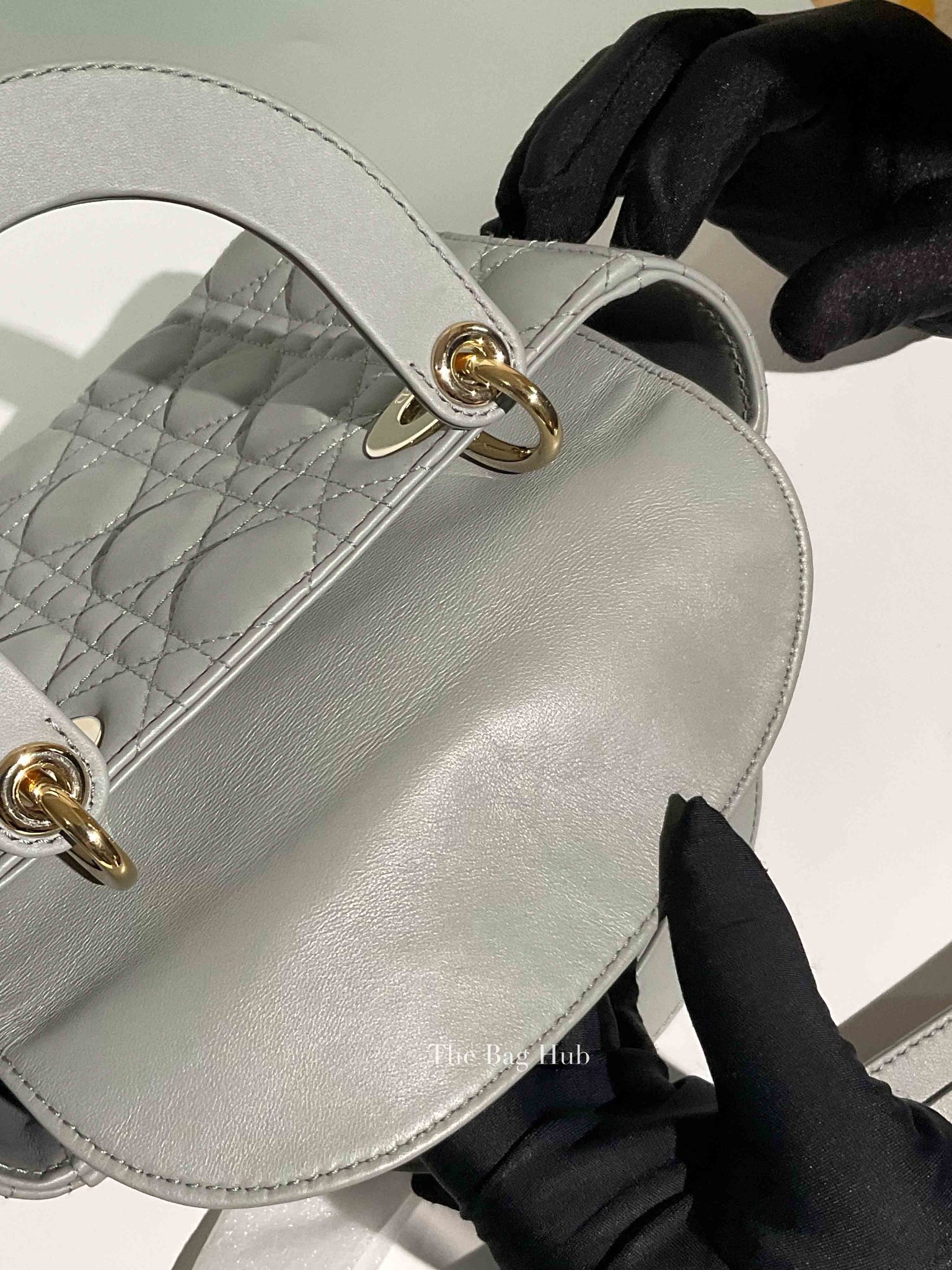 Christian Dior Stone Gray Cannage Lambskin My ABCDior Lady Dior Small Bag