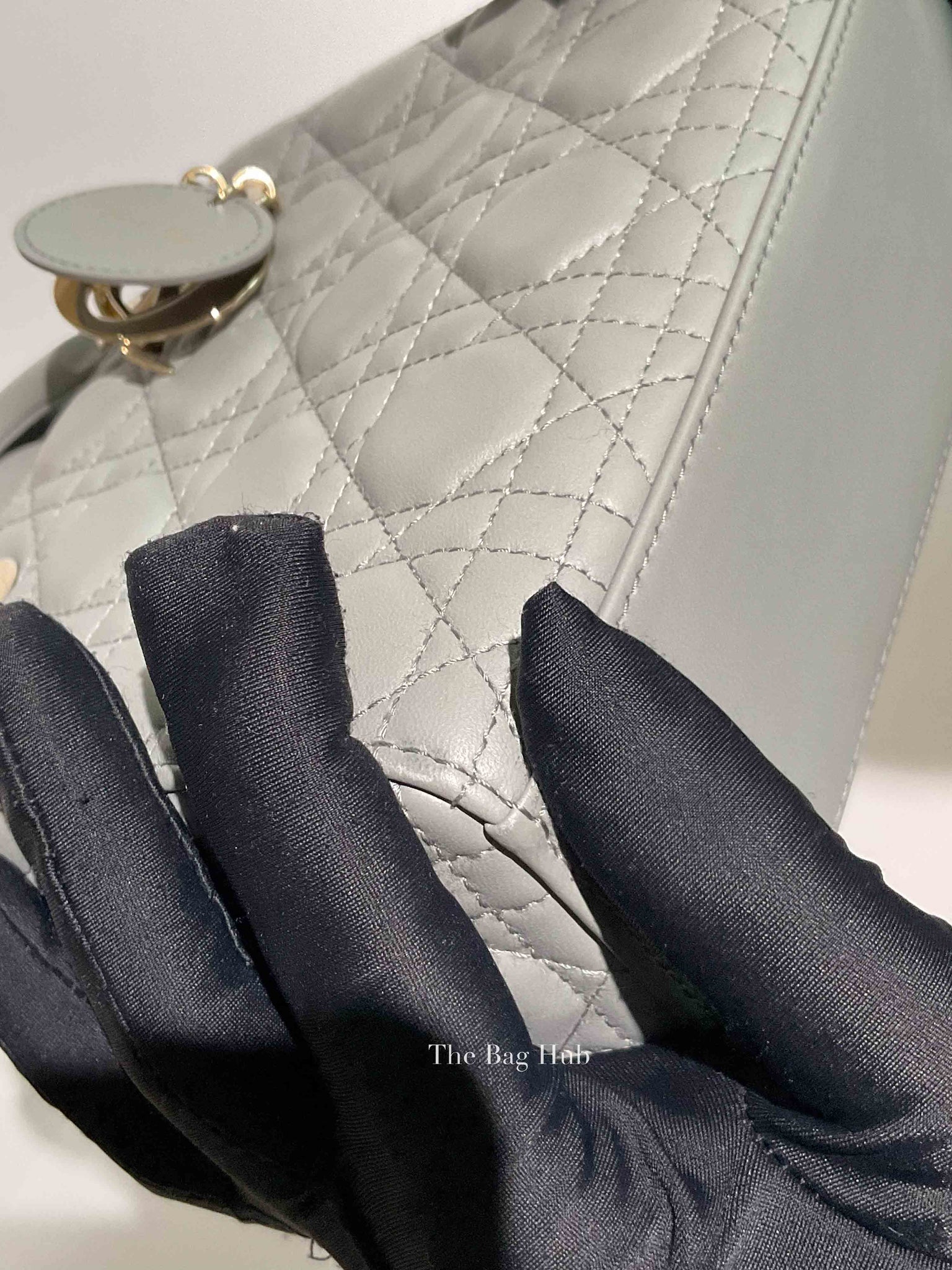 Christian Dior Stone Gray Cannage Lambskin My ABCDior Lady Dior Small Bag