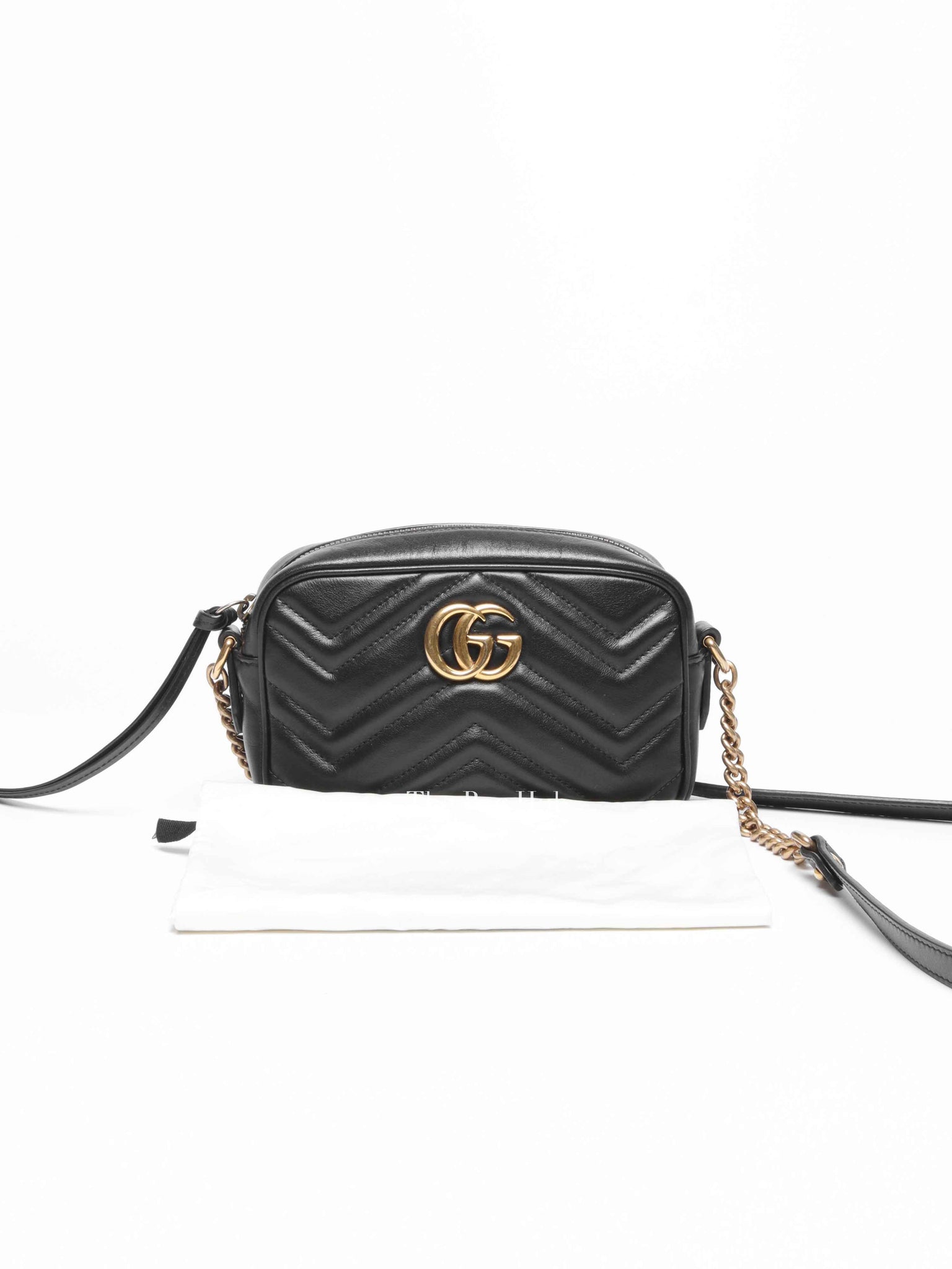 Gucci Black Leather GG Marmont Mini Camera Bag