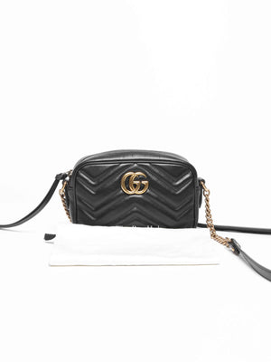 Gucci Black Leather GG Marmont Mini Camera Bag