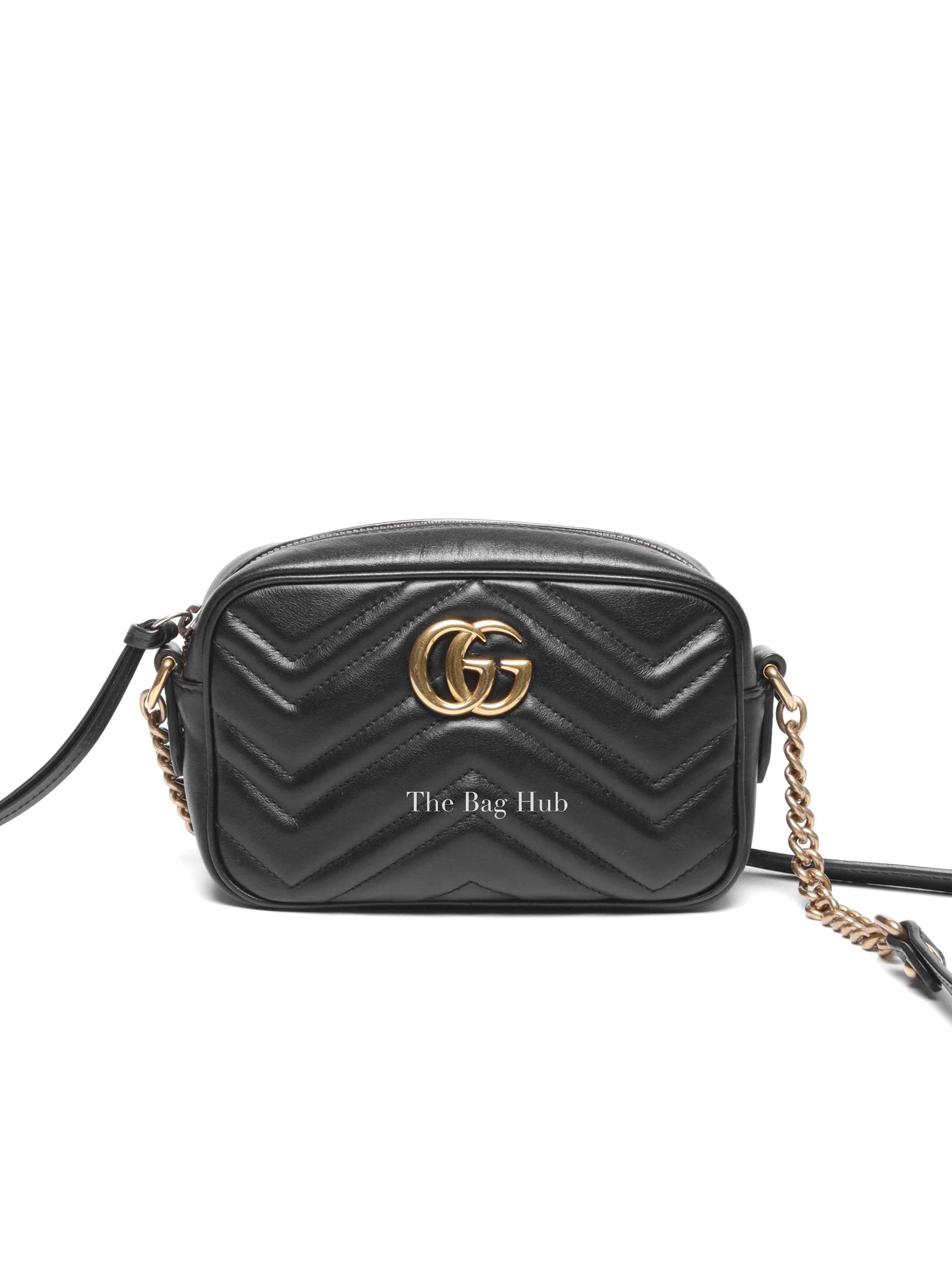 Gucci Black Leather GG Marmont Mini Camera Bag