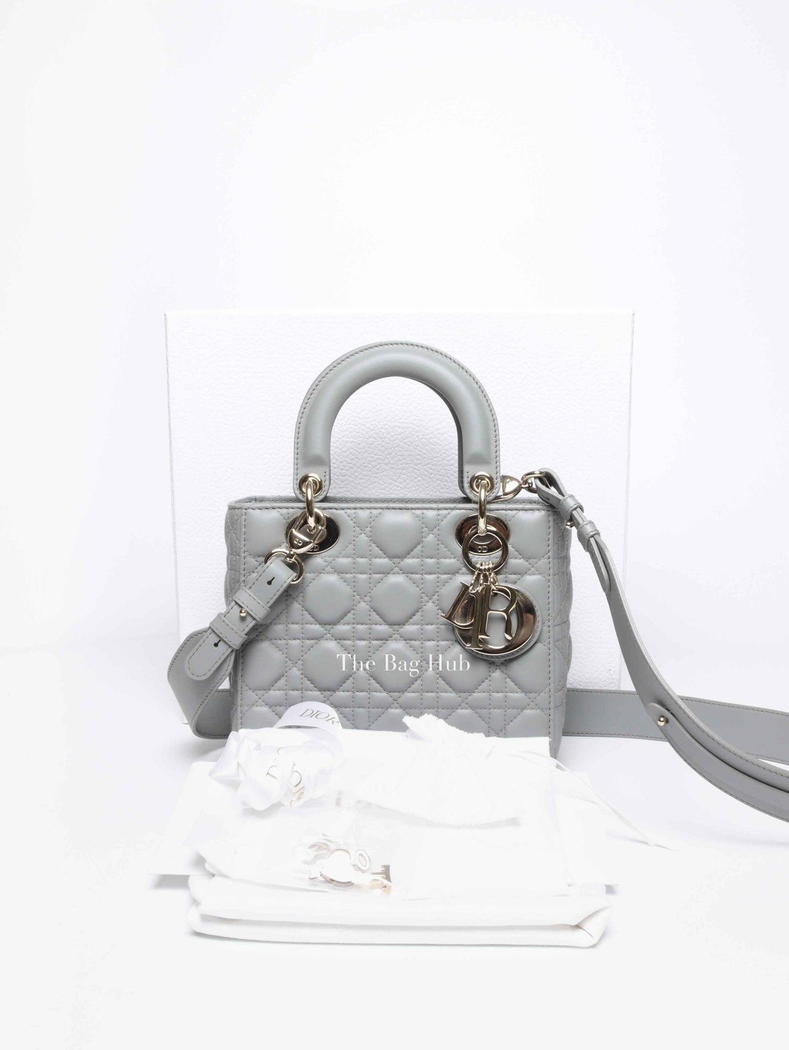 Christian Dior Stone Gray Cannage Lambskin My ABCDior Lady Dior Small Bag