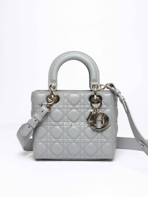 Christian Dior Stone Gray Cannage Lambskin My ABCDior Lady Dior Small Bag