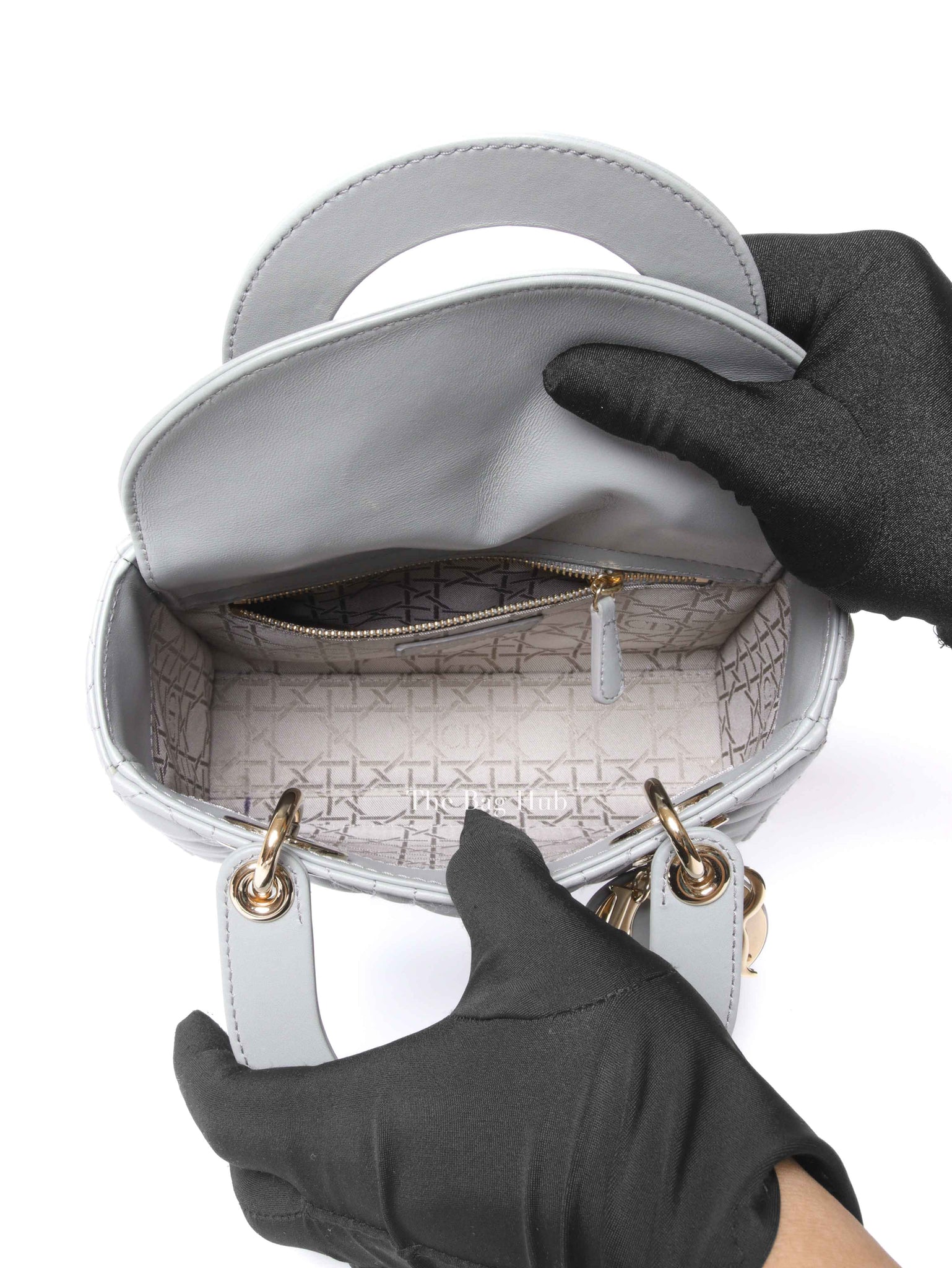 Christian Dior Stone Gray Cannage Lambskin My ABCDior Lady Dior Small Bag