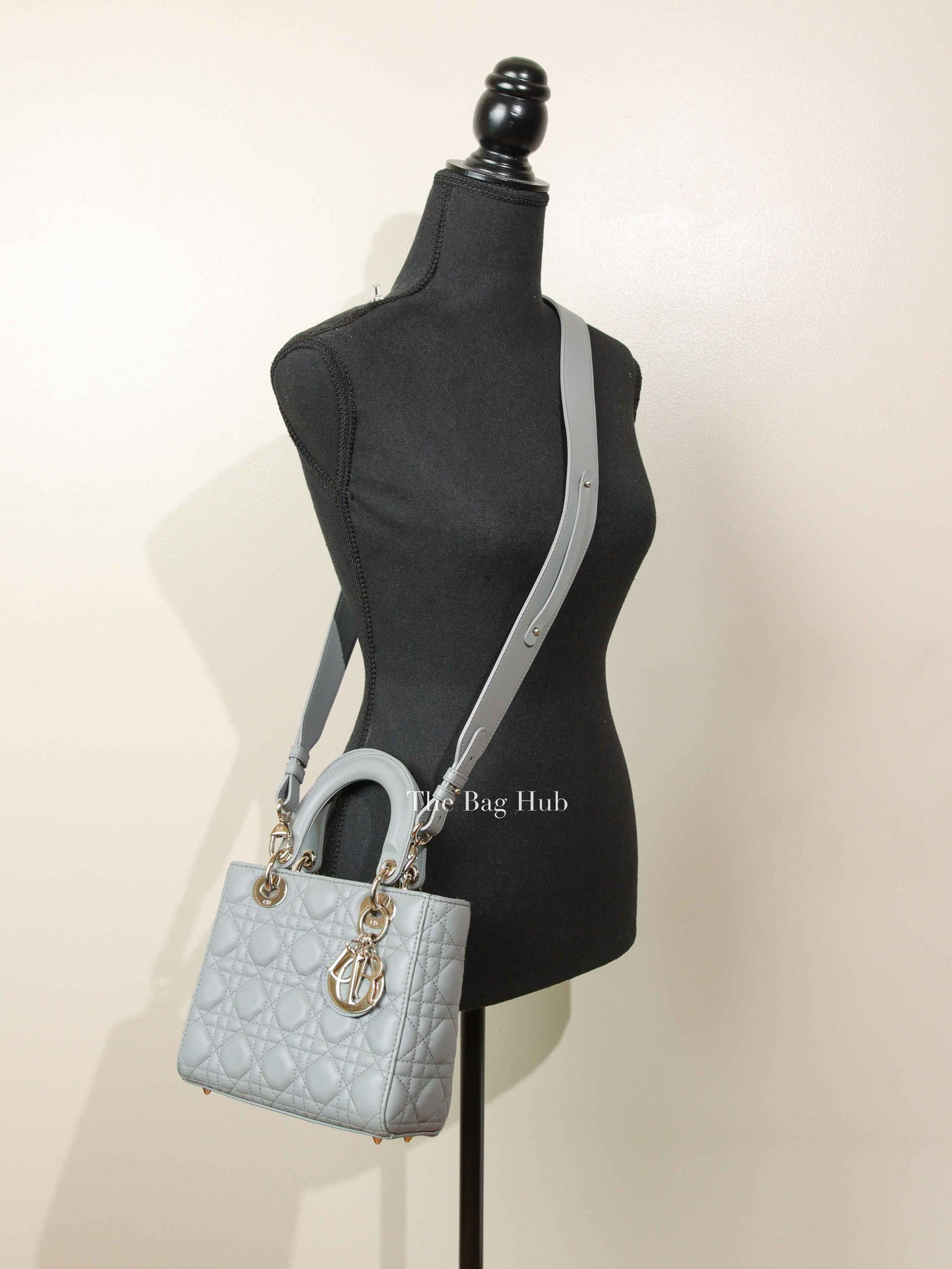 Christian Dior Stone Gray Cannage Lambskin My ABCDior Lady Dior Small Bag
