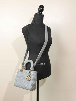 Christian Dior Stone Gray Cannage Lambskin My ABCDior Lady Dior Small Bag