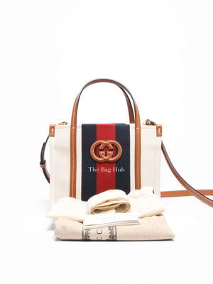 Gucci Beige/Multicolor Canvas Small Interlocking G Tote and Shoulder Bag