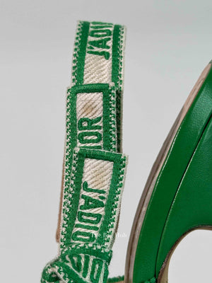 Dior Green Canvas J'adior Slingback 65mm Pumps Size 36.5