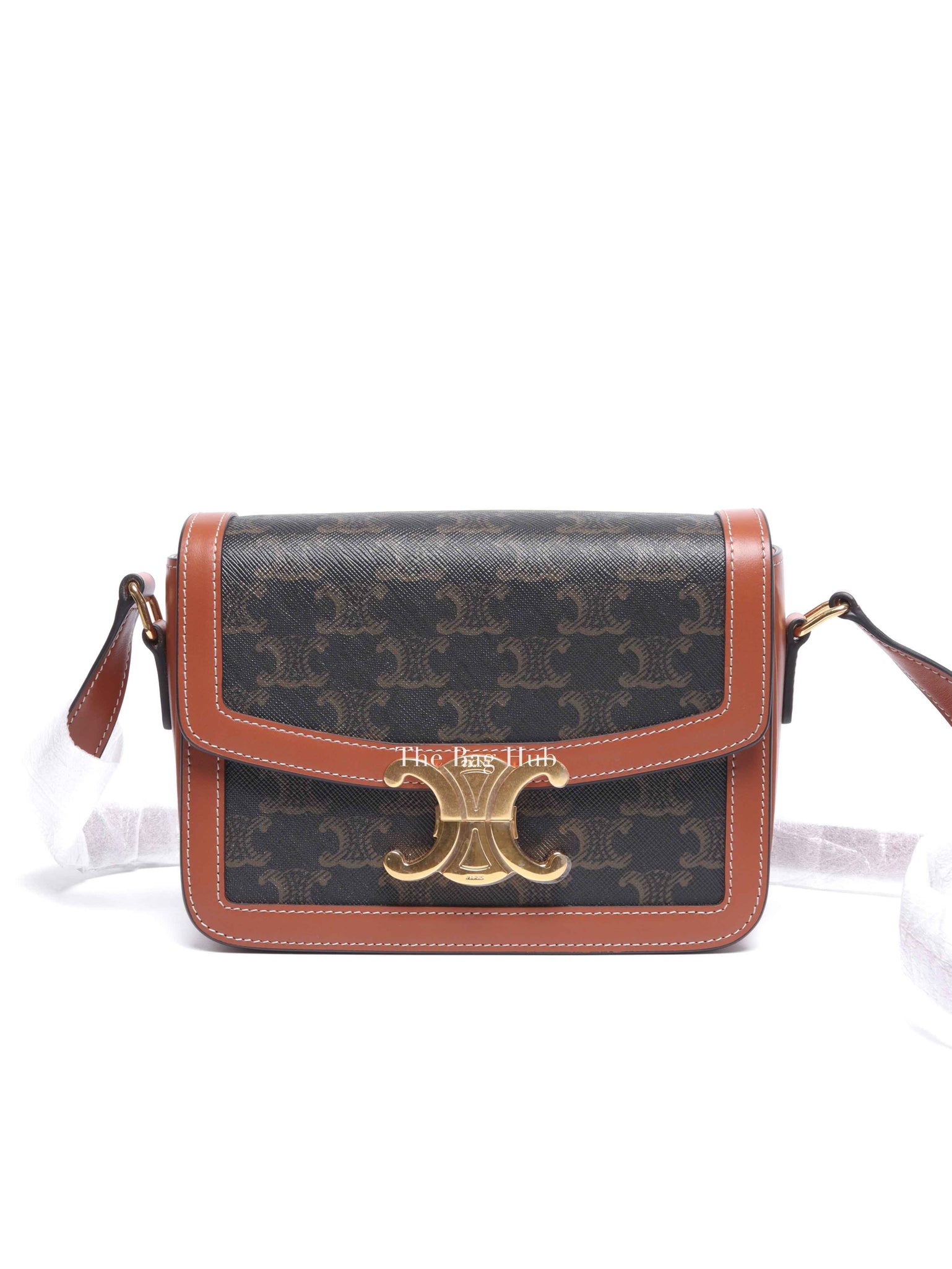 Celine Tan Canvas/Calfskin Teen Triomphe Shoulder Bag