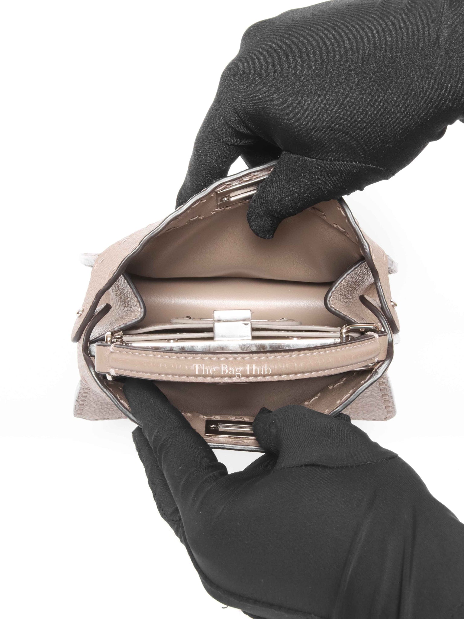Fendi Dove Grey Leather Peekaboo Mini Bag