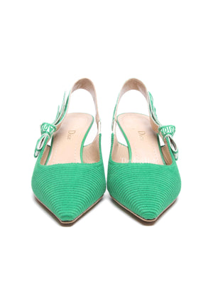 Dior Green Canvas J'adior Slingback 65mm Pumps Size 36.5