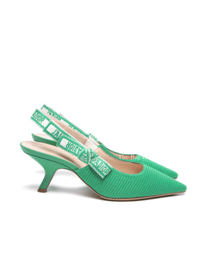 Dior Green Canvas J'adior Slingback 65mm Pumps Size 36.5
