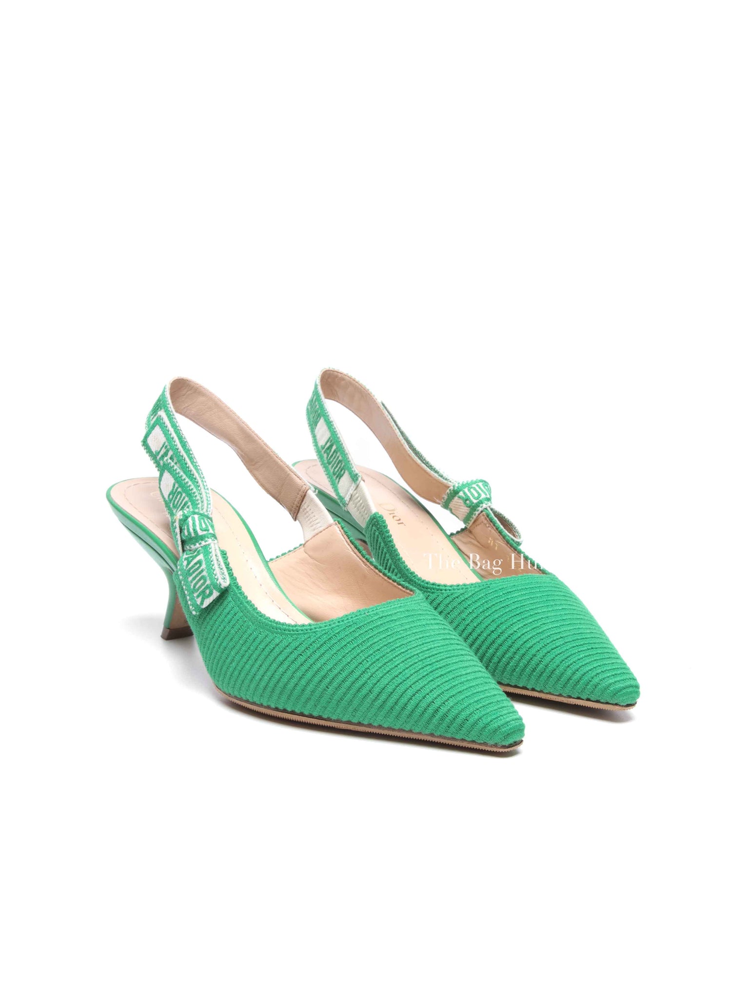 Dior Green Canvas J'adior Slingback 65mm Pumps Size 36.5
