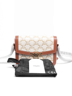 Celine White Canvas/Calfskin Teen Triomphe Crossbody Bag