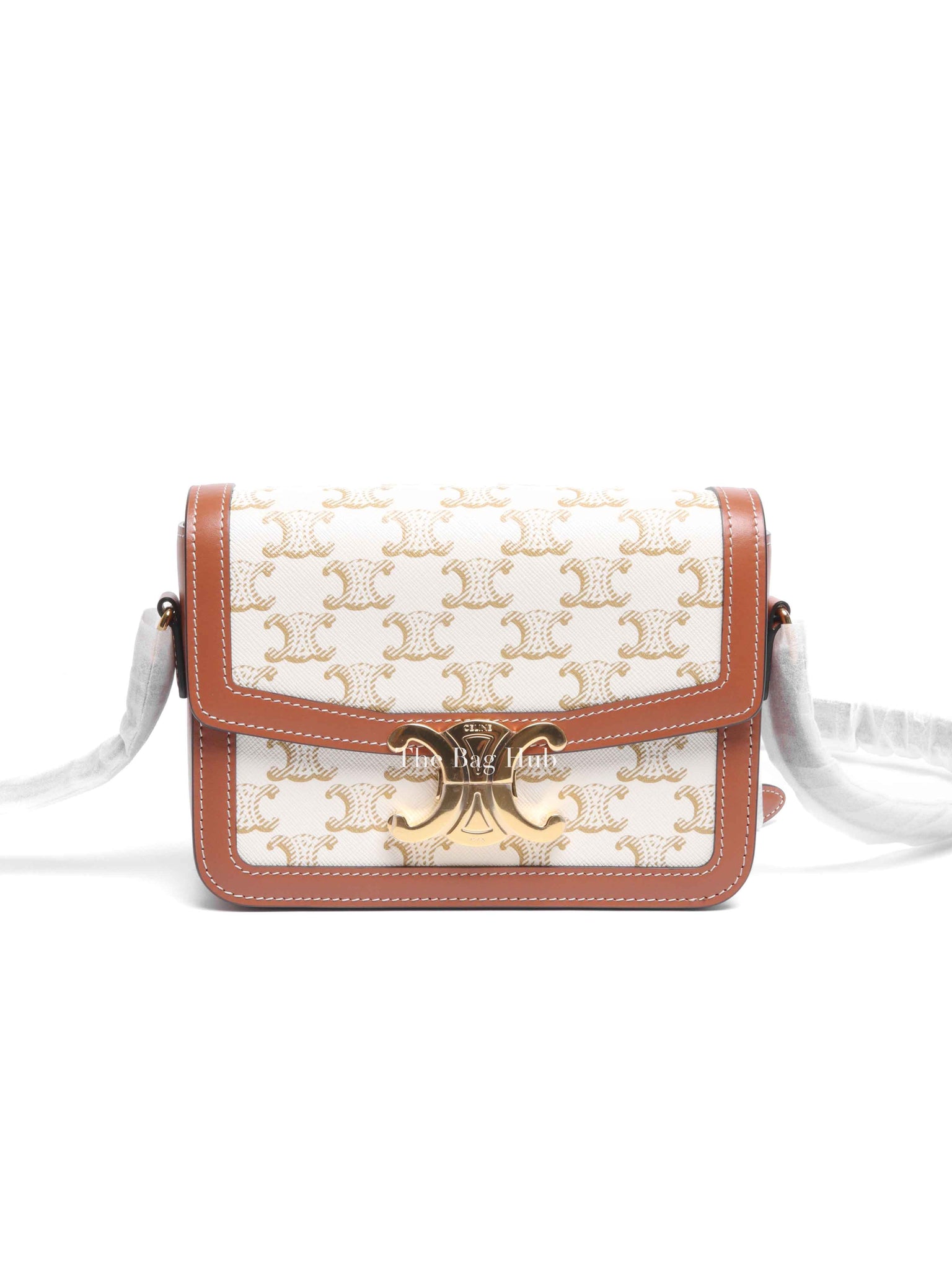 Celine White Canvas/Calfskin Teen Triomphe Crossbody Bag
