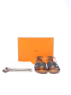 Hermes Gold/Denim Leather Santorini Flats Size 36
