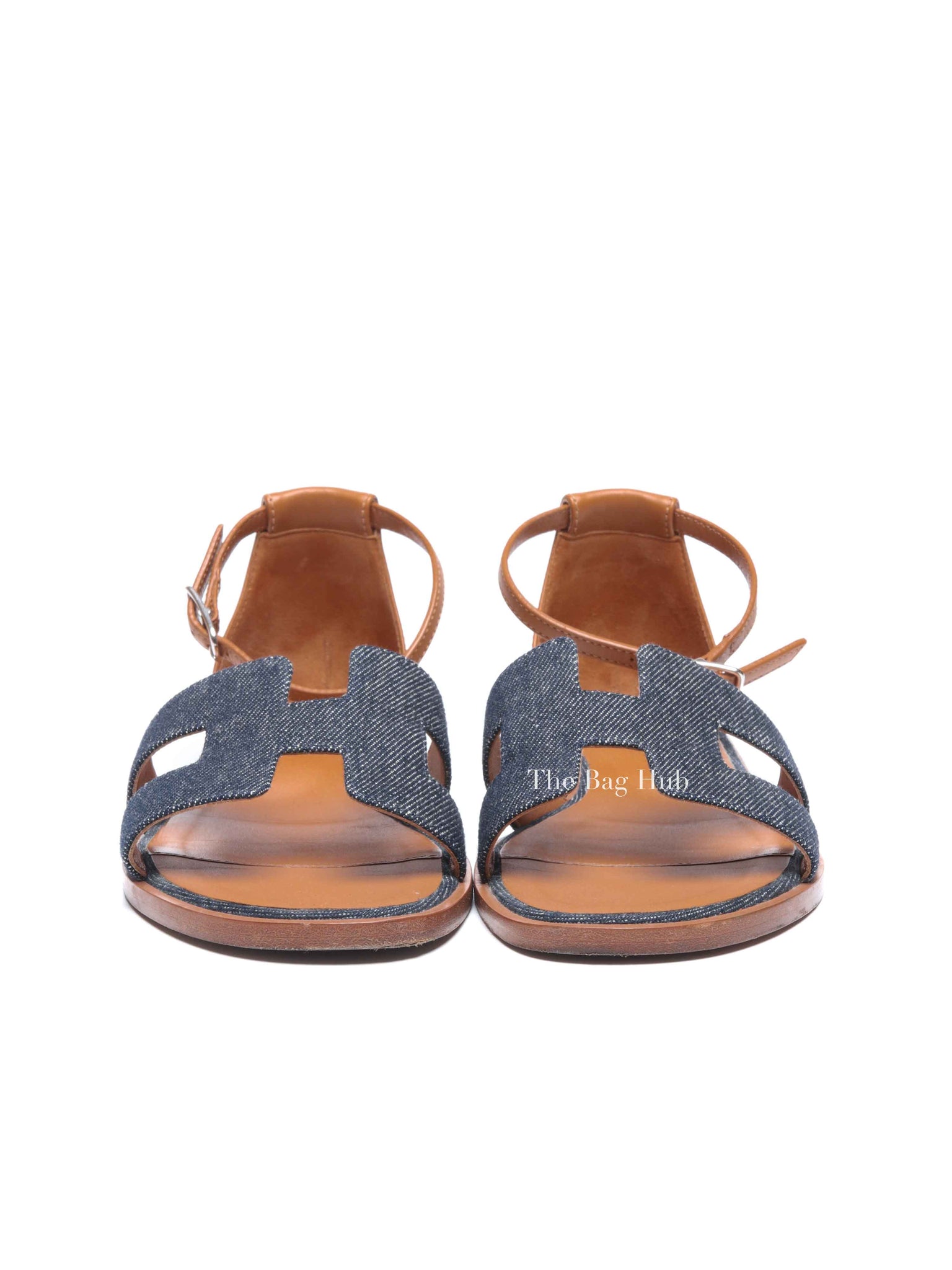 Hermes Gold/Denim Leather Santorini Flats Size 36