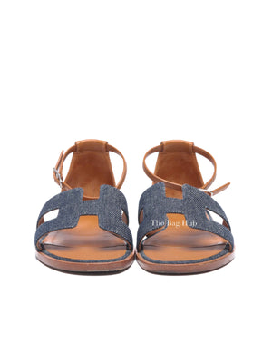 Hermes Gold/Denim Leather Santorini Flats Size 36