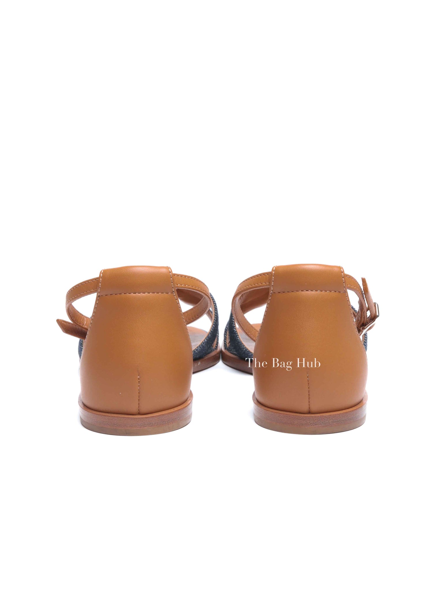 Hermes Gold/Denim Leather Santorini Flats Size 36