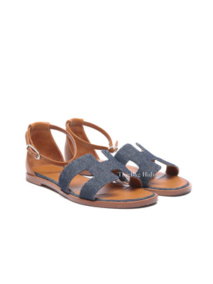 Hermes Gold/Denim Leather Santorini Flats Size 36