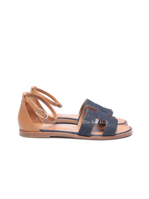 Hermes Gold/Denim Leather Santorini Flats Size 36