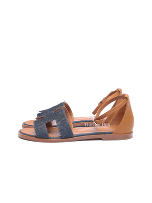 Hermes Gold/Denim Leather Santorini Flats Size 36