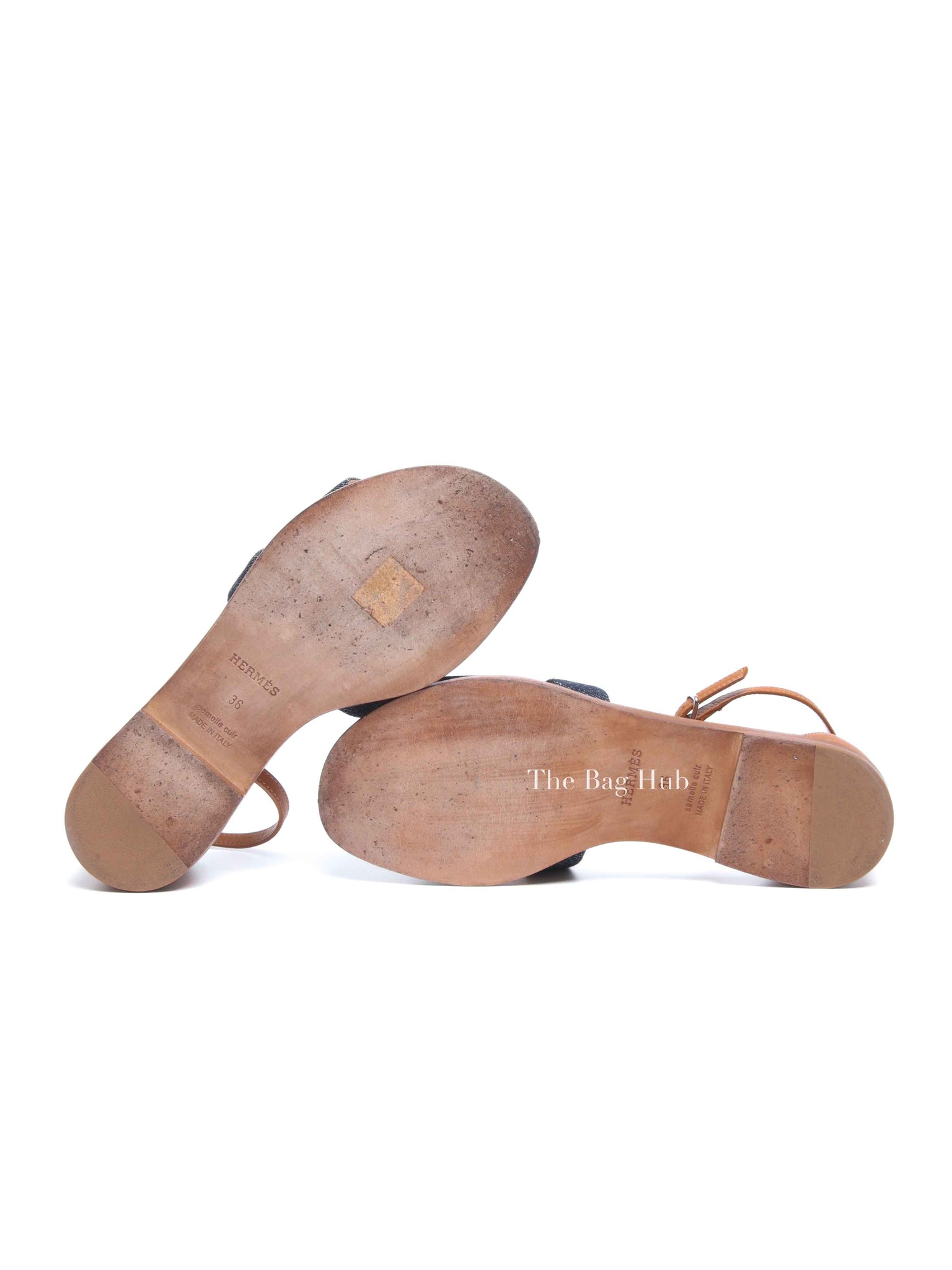 Hermes Gold/Denim Leather Santorini Flats Size 36