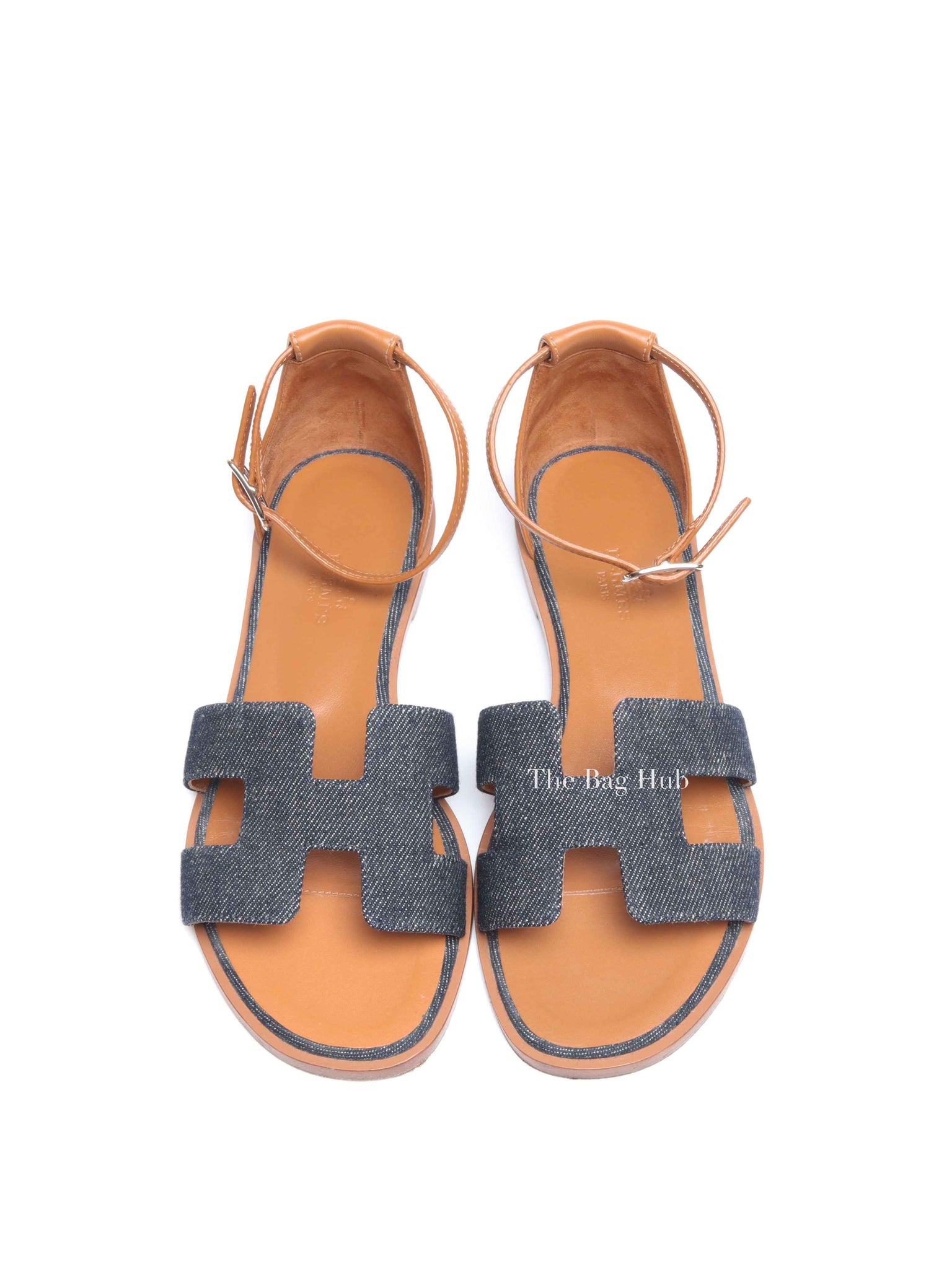 Hermes Gold/Denim Leather Santorini Flats Size 36