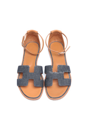 Hermes Gold/Denim Leather Santorini Flats Size 36