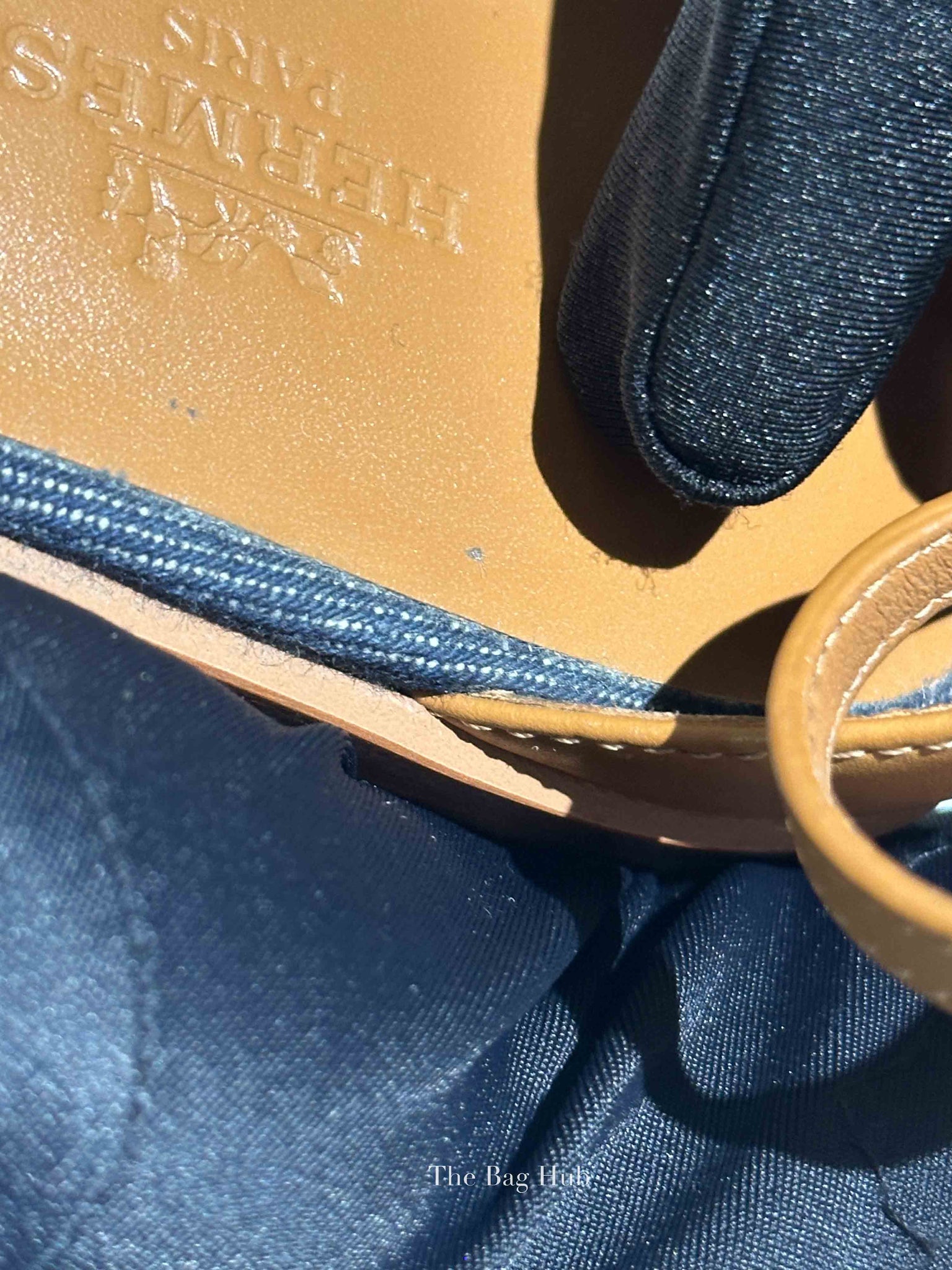 Hermes Gold/Denim Leather Santorini Flats Size 36