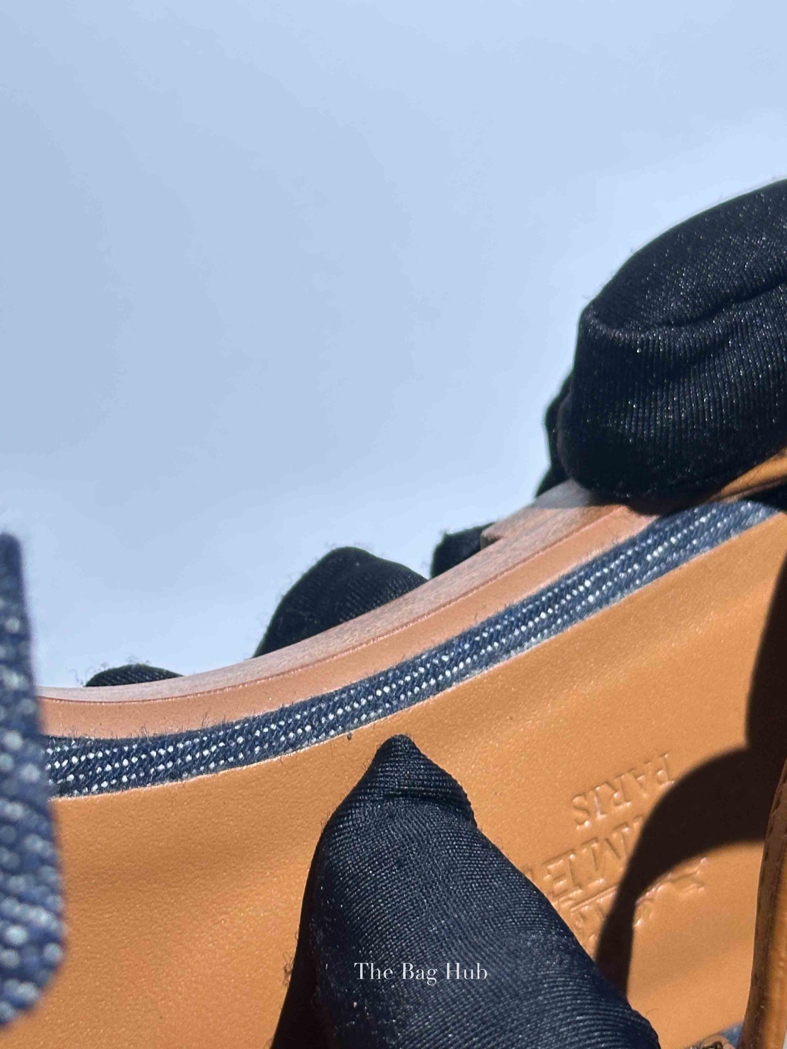 Hermes Gold/Denim Leather Santorini Flats Size 36