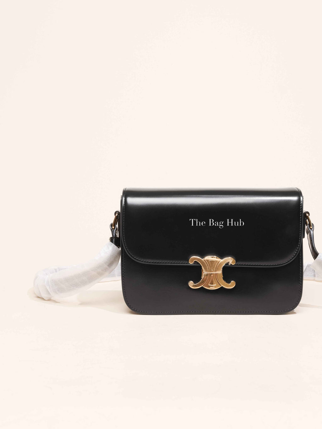 Celine Black Shiny Calfskin Classic Triomphe Crossbody Bag