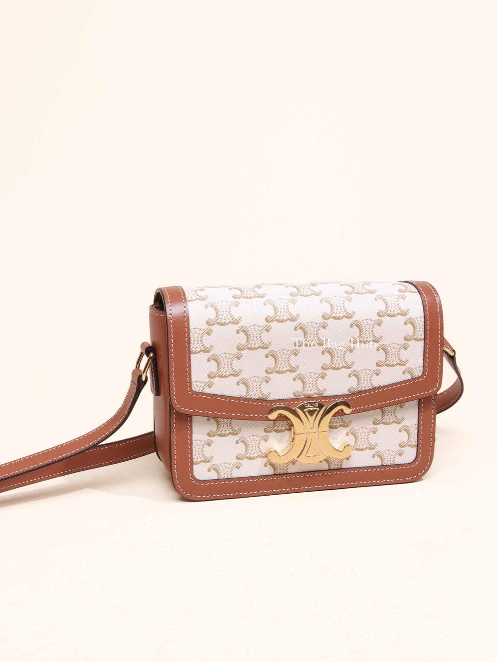 Celine White Canvas/Calfskin Teen Triomphe Crossbody Bag